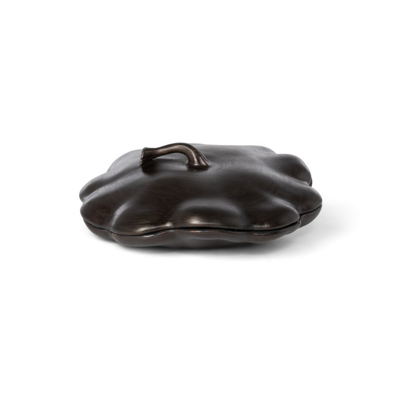 Bronze Lidded Ceramic Pumpkin Bowl, Small, 2.75" H x 6.5" W x 6.5" D, Brown
