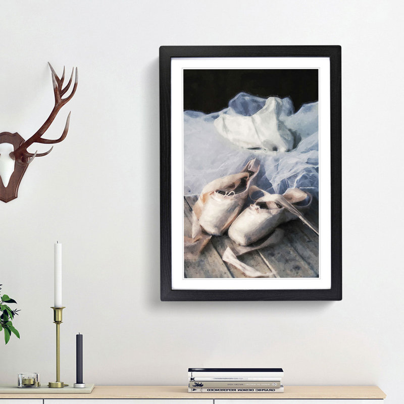 The Dress & Slippers of a Ballerina in Abstract - Picture Frame Graphic Art Print, 65cm H x 48cm W x 2cm D, Black Framed
