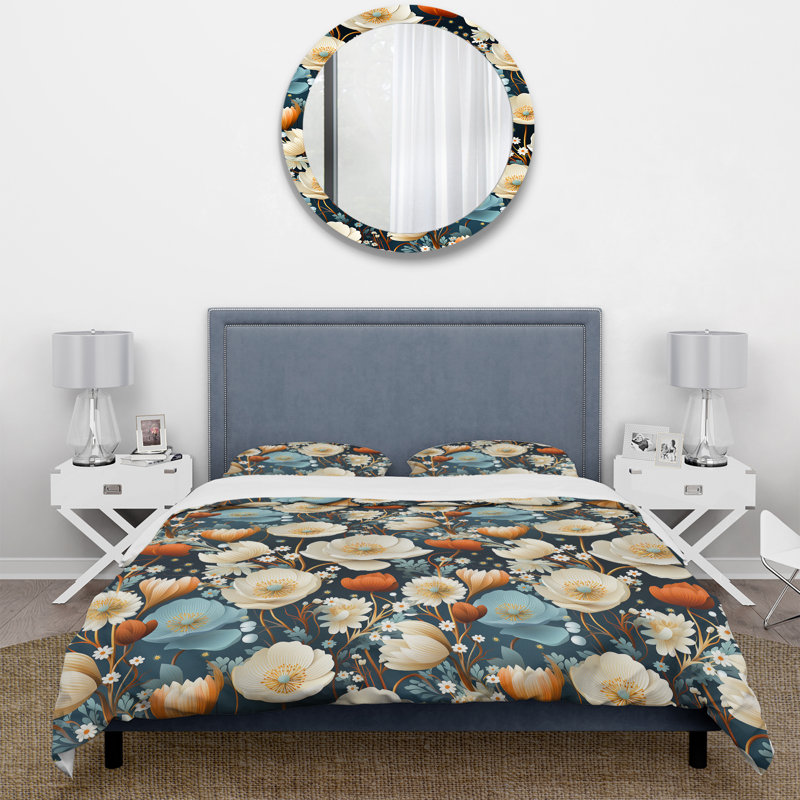 Ensemble de housse de couette Muliticolor Coastal Blossoms, Housse de couette pour très grand lit et 2 très