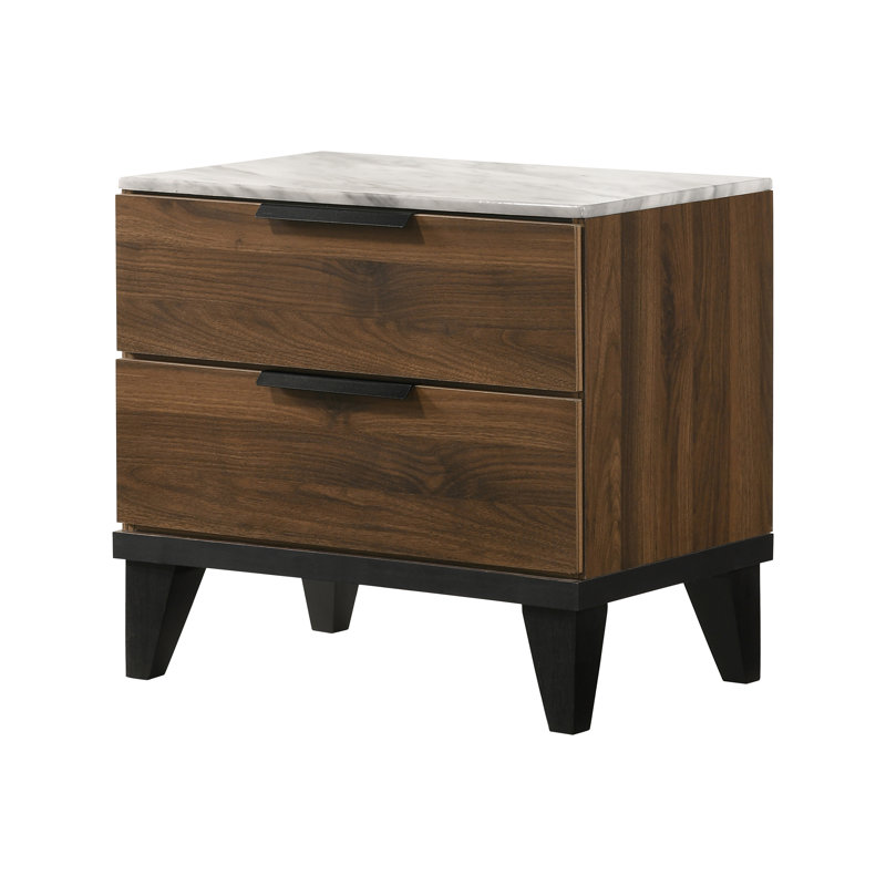 Table de chevet en bois manufacturé blanc et brun noyer Nichael