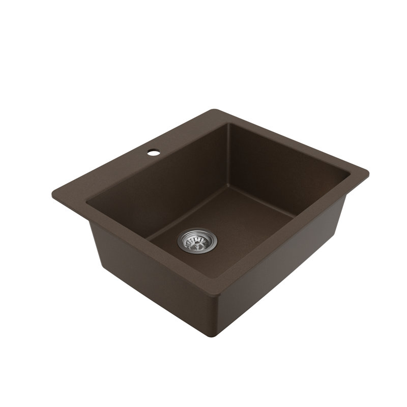 Karran Quartz 25'' X 22'' Single Bowl Drop-in Kitchen Sink Kit, Brown