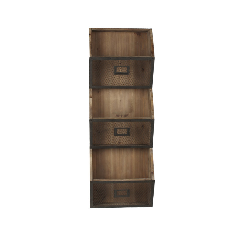 Burdock Rustic Brown Wood and Metal Wall Organizer