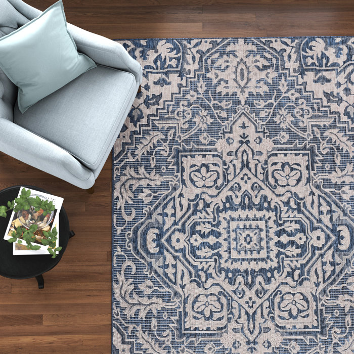 Three Posts™ Bruck Machine Woven Blue Indoor/Outdoor Rug & Reviews ...