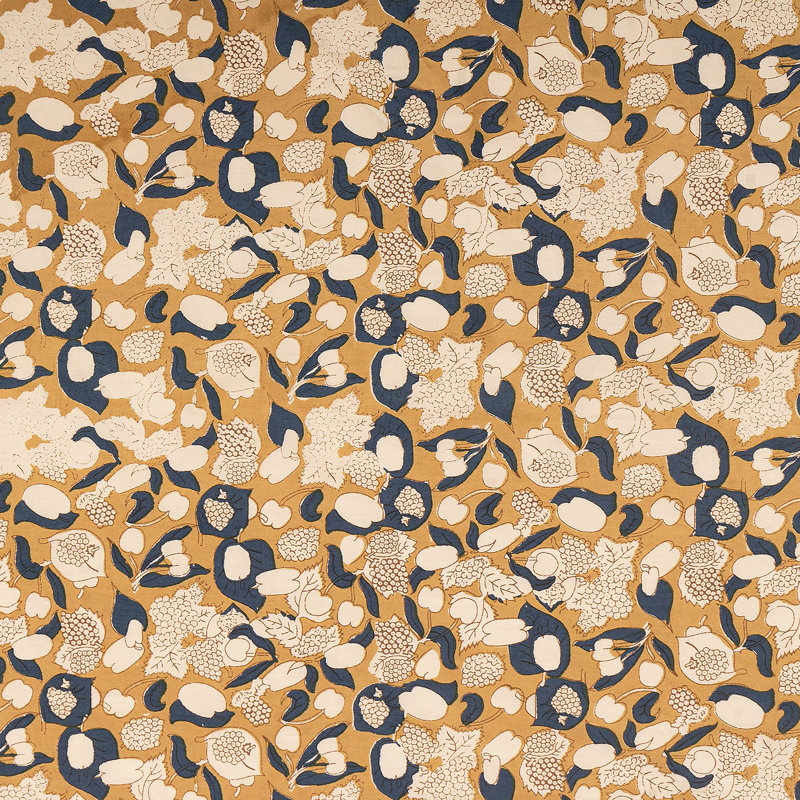 Forest Harvest Handmade Floral Tablecloth, 128" x 71", Mustard/Blue