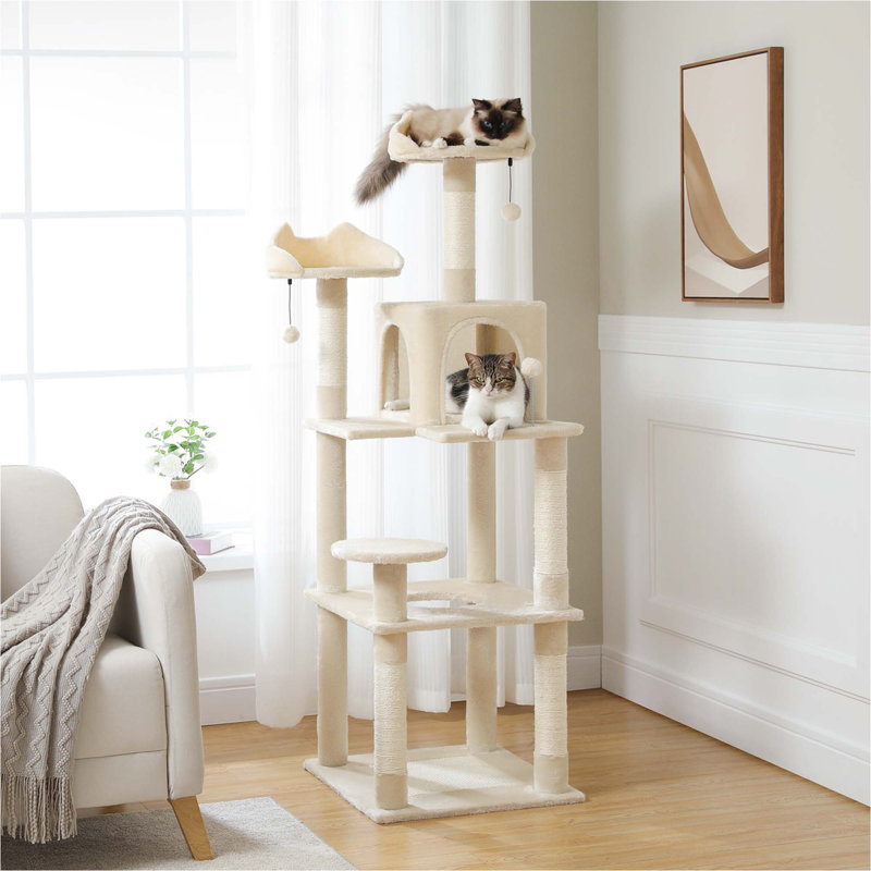 Tour pour chat de 63 po avec grattoir et condo confortable 63 po, Beige