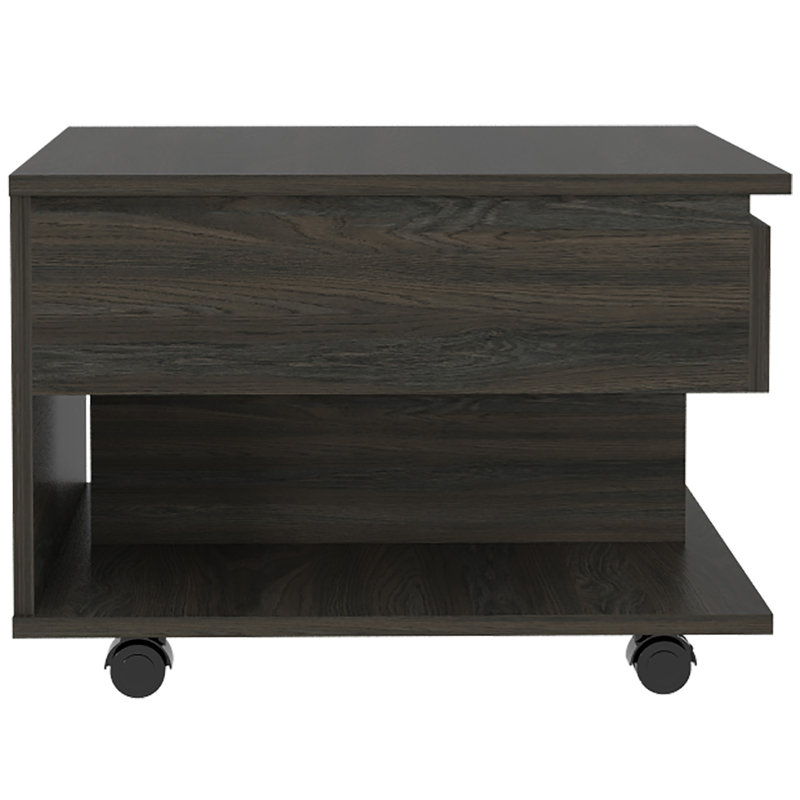 Table basse à plateau relevable Imamuddin, roulettes, une tablette, Carbone espresso, H 19,6 po x L 19,6 po x l 21,6 po