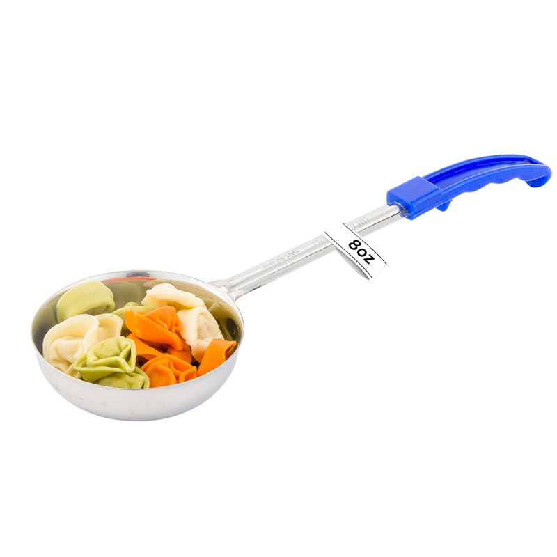 Louche à portion de 8 onces et 1 cuillère de service perforée - poignée bleue, lavable au lave-vaisselle, ustensile de service à fentes en acier inoxydable, multi-usages, pour servir des pâtes