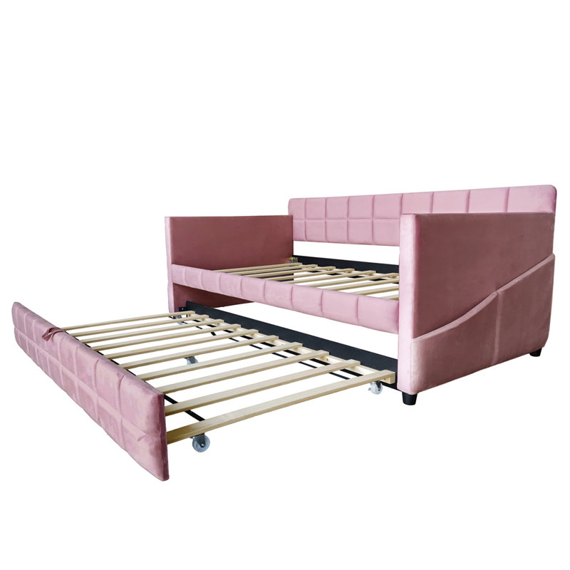 Lit de jour moderne avec couchette gigogne, Rose