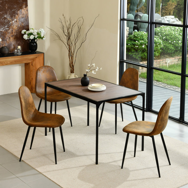 Hararat Modern 5-Piece Dining Set Rectangular Table Upholstered ChairsDining Room Breakfast Nook, Espresso
