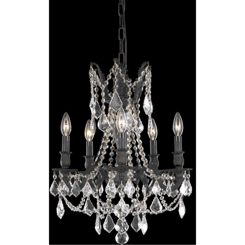 Lustre classique / traditionnel à 5 lumières de style bougie avec détails en cristal Ashmin, Teck doré (fumé) / coupe royale