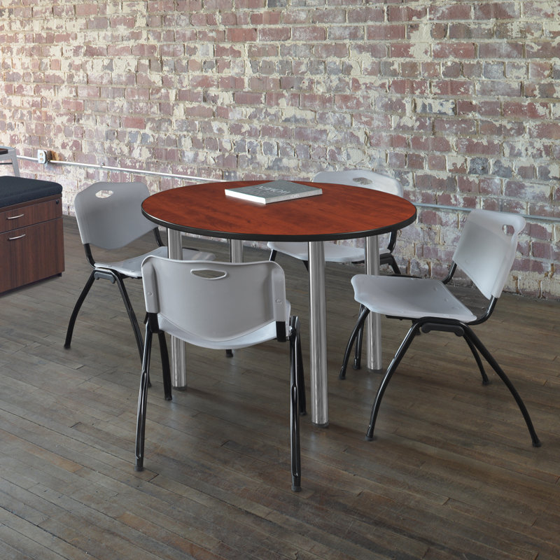 Plateau de table Kee, 4 chaises empilables, Bourgogne, 29" H x 36" W x 36" D, Cherry/Chrome