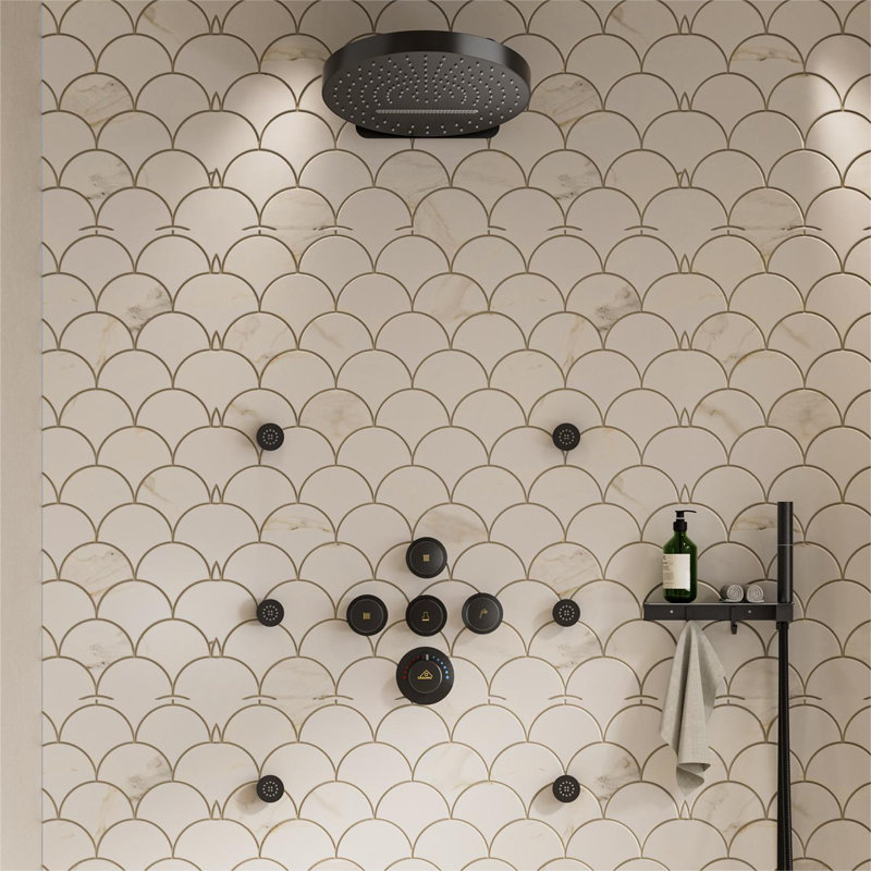 Nickel Dual Head Wall Mounted Shower System with Body Jets
