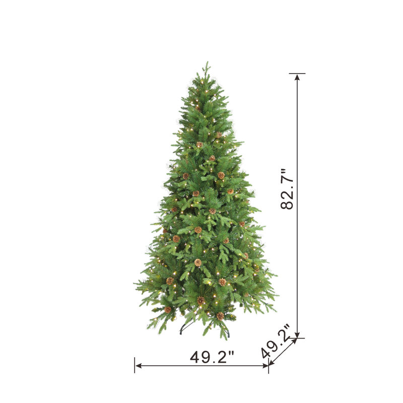7-Foot White Pre-Lit Pine Christmas Tree with Faux Pinecones