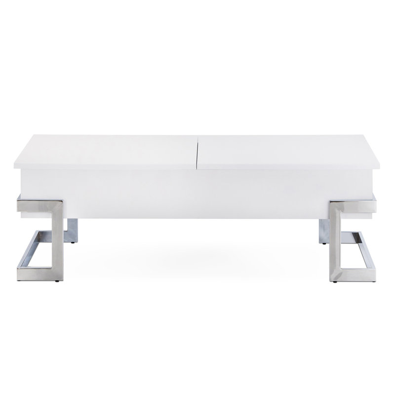 Table basse moderne noire ultrabrillante avec plateau relevable, Blanc