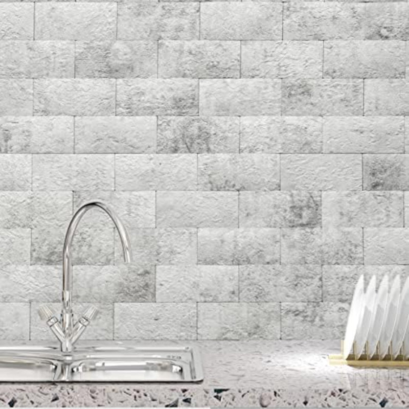 102 pièces de carrelage dosseret pelez et collez pour foyer de cuisine × 6 po Carreau de métro adhésif sur pierre naturelle, blanc