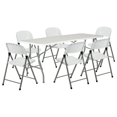 180cm Rectangular Portable Folding Table with 6 Chairs
