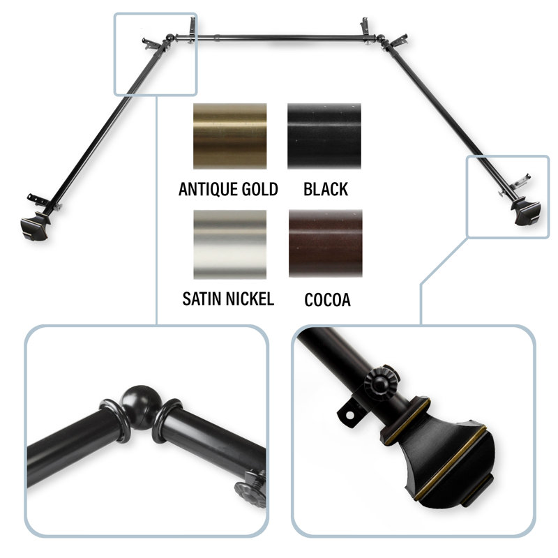 Anferney Adjustable Bay Window Single Curtain Rod, Black