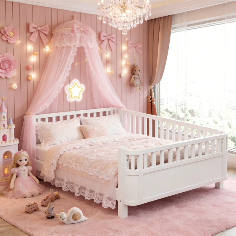 Lit plateforme double pleine grandeur avec finition blanc immaculé, parfaitement conçu pour les chambres d'enfants et convenant
