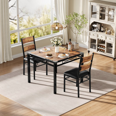 Space-Saving Dining Table Set for 2 – Vintage Brown Compact Kitchen & Bistro Furniture, Upholstered Chairs, Sturdy Metal Frame, Corner Protectors, Easy Assembly
