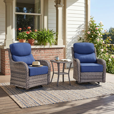 Patio Furniture Set With 6-Inch Thick Cushion, Outdoor High Back Swivel Rocker Patio Chairs, 3PCS Wicker Conversation Set For Deck Yard And Poolside