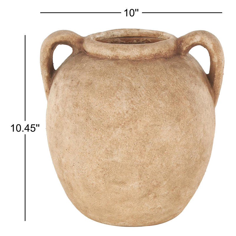 Birch Lane™ Badgley Ceramic Antique Style Textured Vase With Shadings And Handles, Light Brown