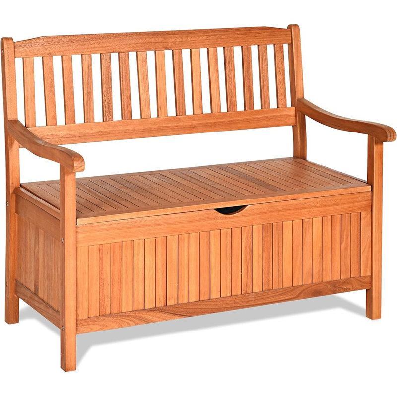 Banc de rangement extérieur en bois avec doublure amovible anti-poussière, coffre de terrasse de 33 gallons, causeuse pour cour, jardin ou bord de piscine