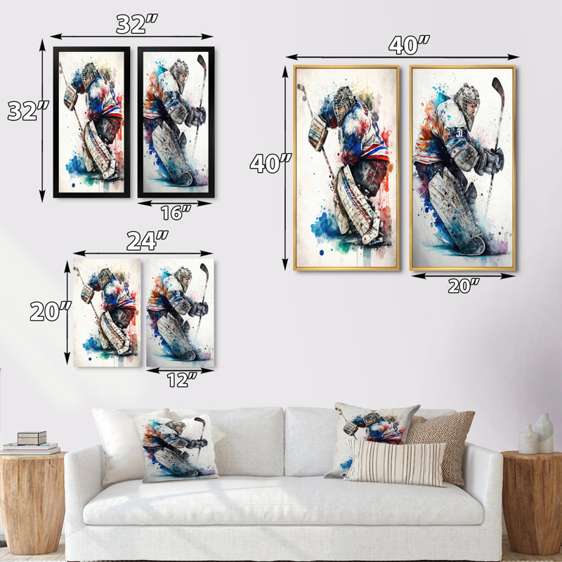 «Hockey Gardien», 2 pièces sur toile, Toile tendue, H 40 po x l 40 po