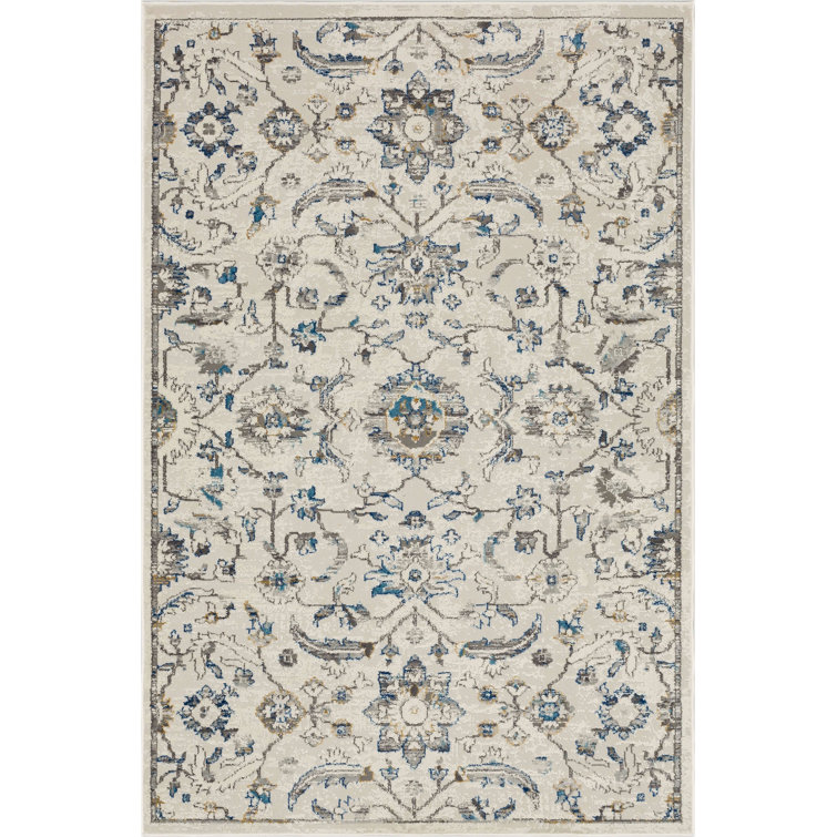 Margarida Blue Floral Ornamental Area Rug