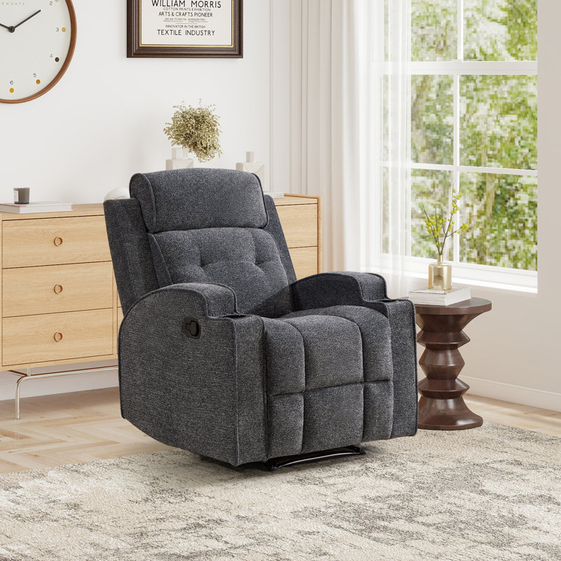 31.5'' Wide Manual Recliner Chair With Dual Cup Holders And Soft Microfiber Upholstery, Dark Gray