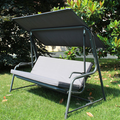 Made in Italy SUNJOY Outdoor Porch Swing, Patio Metal Swing with Adjustable Canopy and Removable Cushion for Garden, Poolside, Backyard - Gray