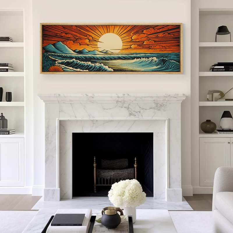 «Sun and Moon Oceanic Sunset Waves And Sun Dynamic Sea Landscape», reproduction d'art sur toile, H 20 po x l 60 po, Natural