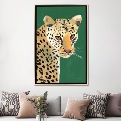 Colorful Cheetah On Emerald Crop - Framed Wall Art Print