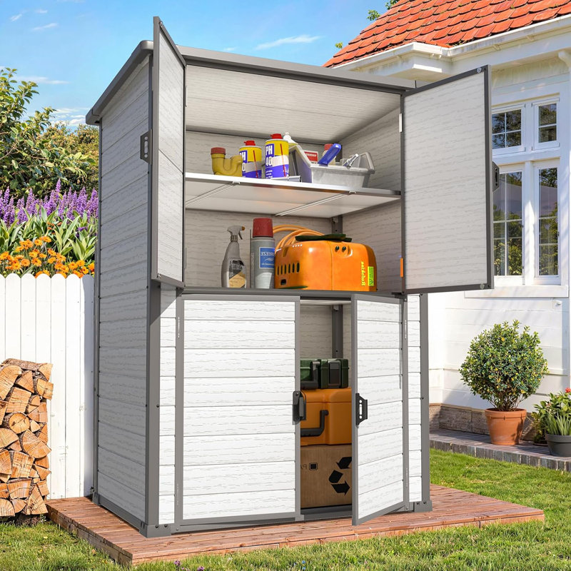 Resin Outdoor Storage Cabinet Waterproof With Adjustable Shelves, Vertical Tall Plastic Storage Cabinet
