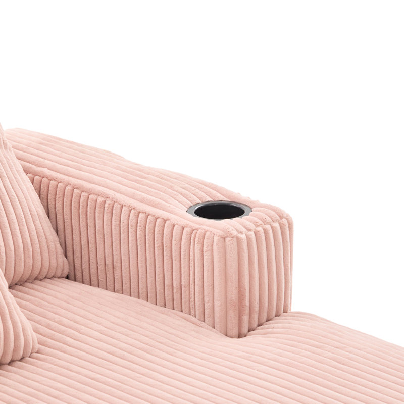 Fauteuil inclinable surdimensionné en velours côtelé avec coussin en mousse haute densité, charge et bande Fauteuil inclinable moderne à éclairage mobile 7 couleurs, porte-gobelets,