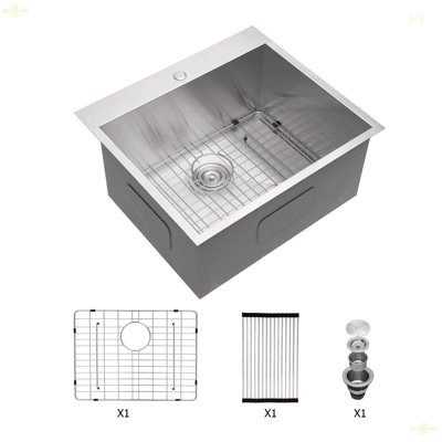 Laundry Sink Drop In - 25"X22" Laundry Utility Sink 16 Gauge Stainless Steel Drop In Topmount 12 Inch Deep Single Bowl Above Counter Utility Laundry Room Sink Basin