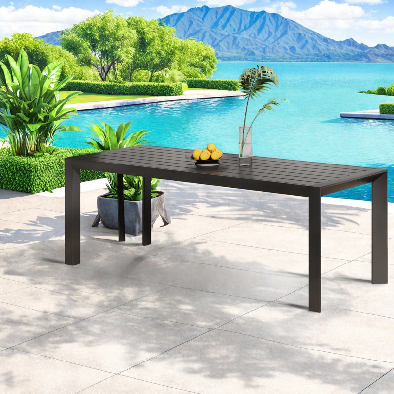 Tables de patio modernes, salle à manger en aluminium noir de 70 pouces pour les réceptions en plein air