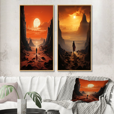 «Lonely Woman Walking In Desert I», ensemble d'art mural sur toile canyon et désert