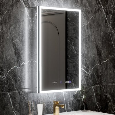 Armoire à pharmacie de salle de bain 20 * 32 pouces avec miroir grossissant 5X, brouillard et contrôle de la luminosité, armoire intégrée