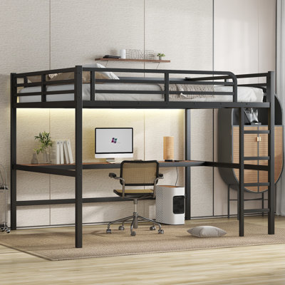 Metal Loft Bed with Desk Loft Bed Frame with Power Outlet and LED Light by Isabelle & Max