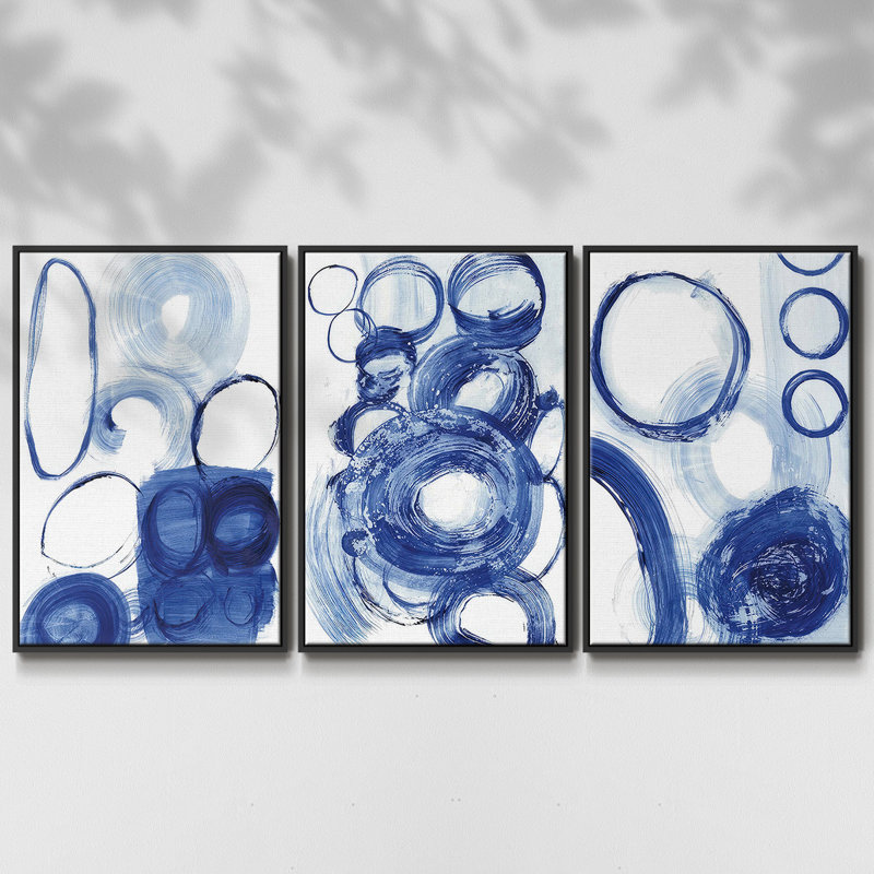 Étude du cercle bleu I 3 pièces, H 27 po x l 54 po, Noir