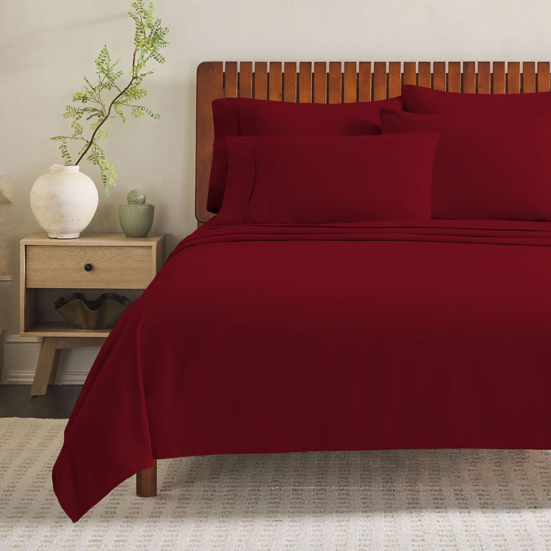 Ensemble de draps 4 pièces Paarizaat 8000 Series, Ensemble de draps pour taille de lit simple avec d, Rouge