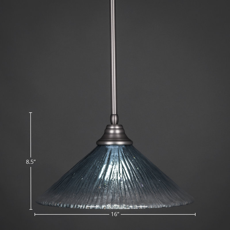 Stem Hung Pendant With Glass, Bronze, 16", Teal Crystal Glass