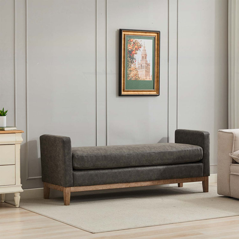 Banc de bout rembourré avec accoudoirs, Gris