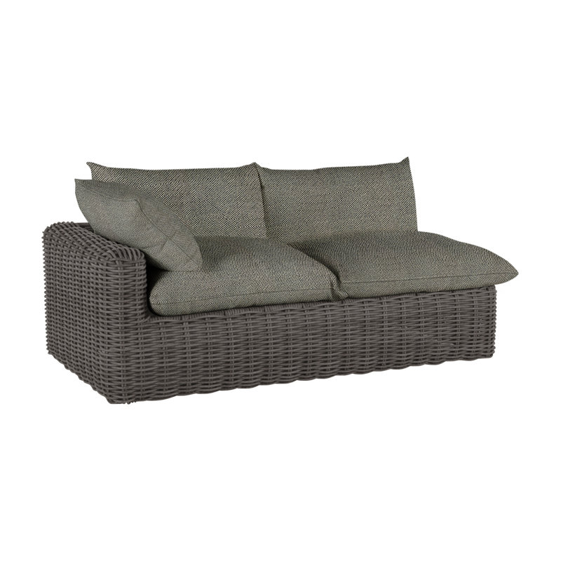 Montecito 75.25" Wide Outdoor Wicker Right Hand Facing Loveseat with Cushions, Raffia, Intermix Bark, Welt