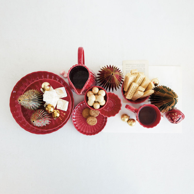 Red Fluted Stoneware Plate with Reactive Glaze, 1.13" H x 10.63" W x 10.63" D