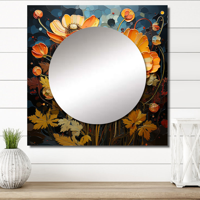 Savain - Grand miroir carré floral pour décoration murale, 36 po x 36 po