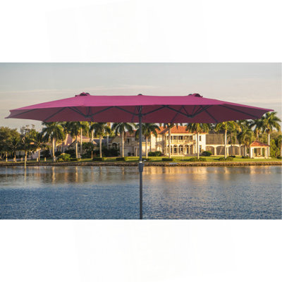 Parasol extérieur imperméable de 15 pi x 9 pi à double face avec table de jardin et parasols simples avec manivelle et évents pour terrasse de jardin