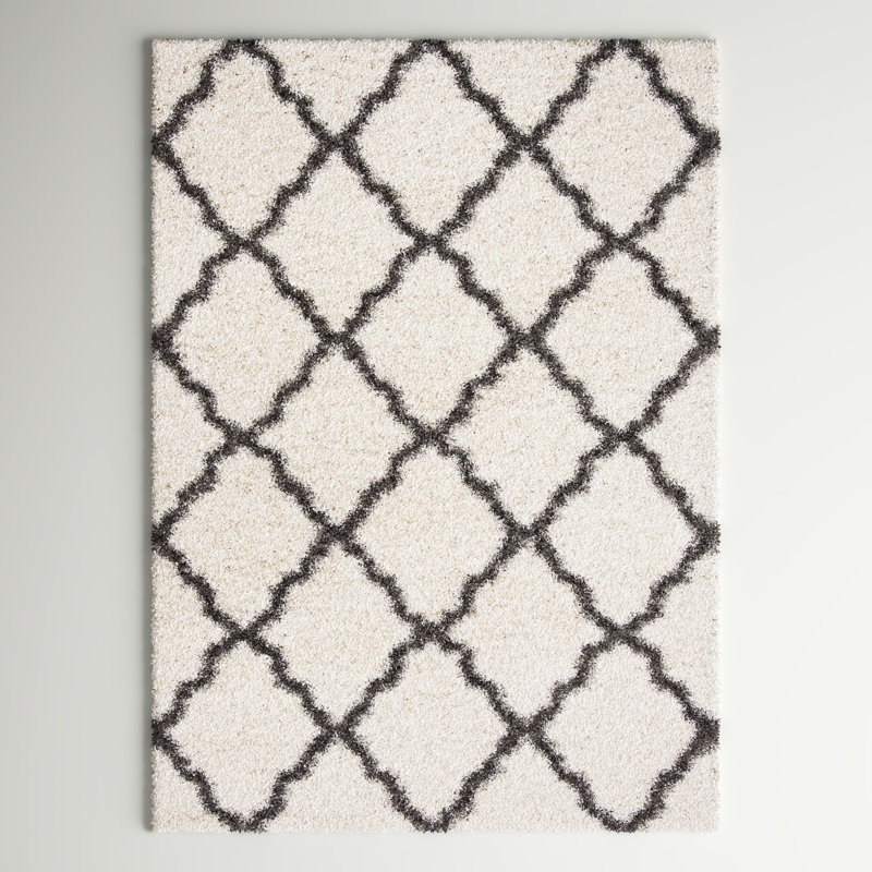 Tapis géométrique ivoire / gris foncé, Rectangulaire 3 pi x 5 pi