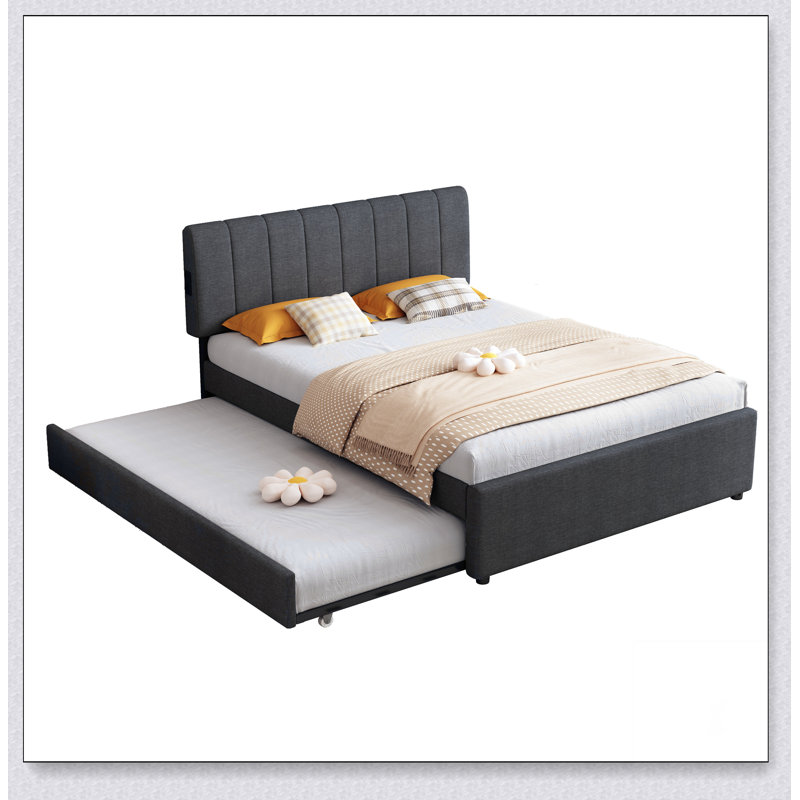 Lit plateforme tapissier avec lit gigogne