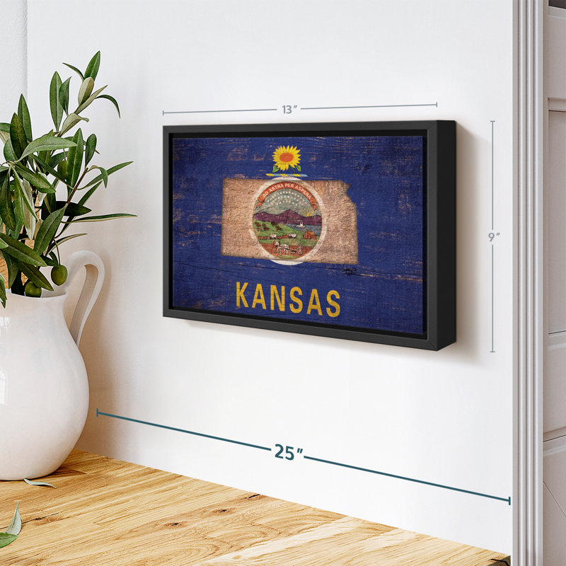 «State Map Over Kansas Flag Wall Art», H 9 po x l 13 po